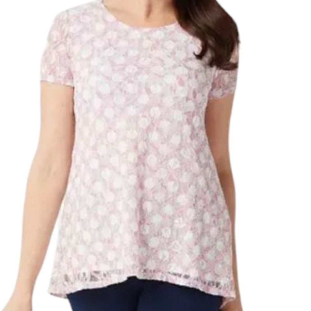 Susan Graver White Stretch Lace Peplum Sleeveless Top 1X